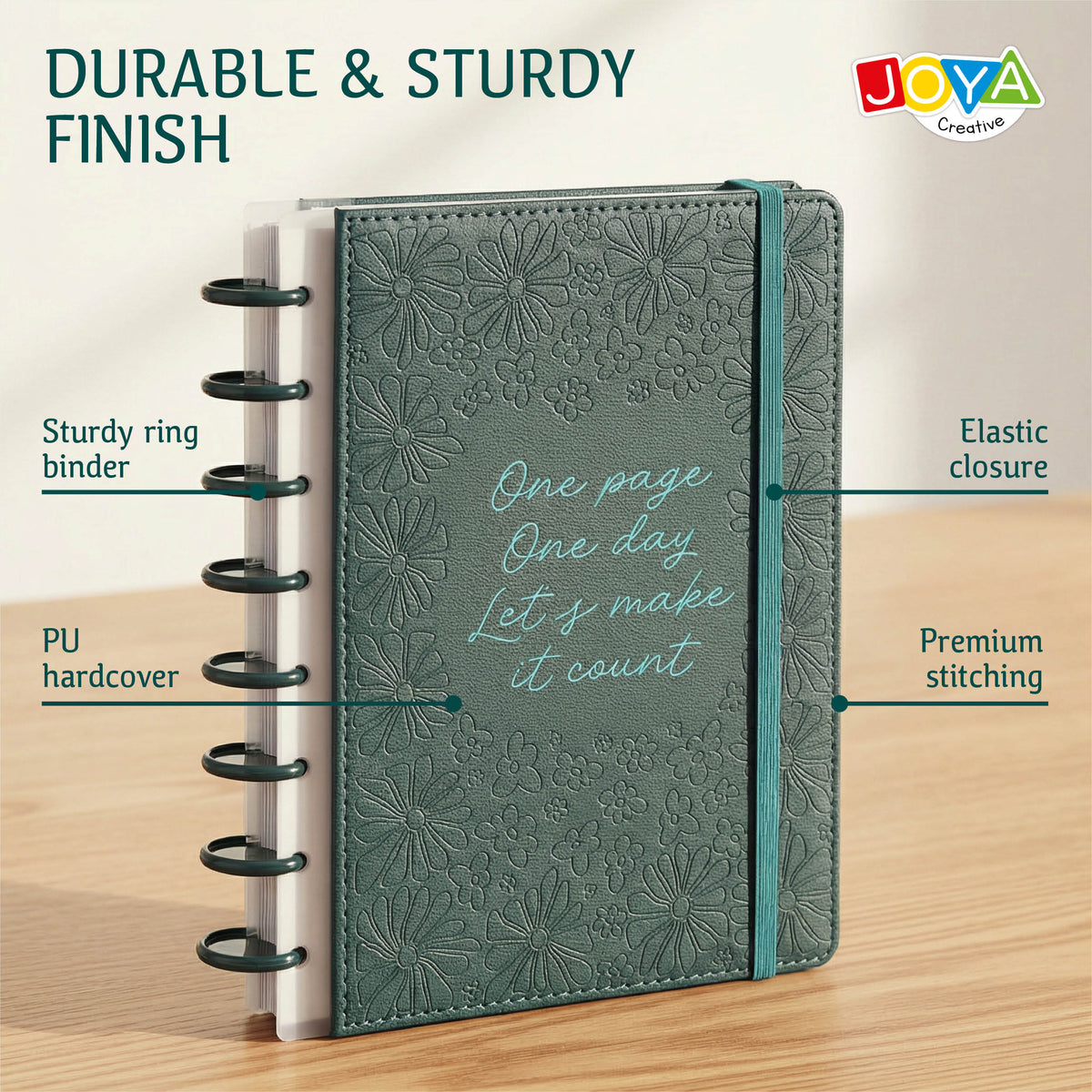 Joya Creative Luxe Planner A5 Undated – Hardcover Agenda, Ring-Bound Journal, Organizer with Stickers and Ruler