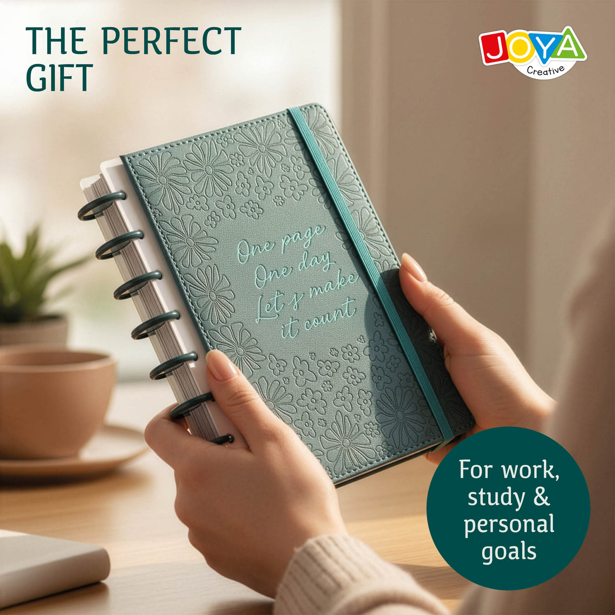 Joya Creative Luxe Planner A5 Undated – Hardcover Agenda, Ring-Bound Journal, Organizer with Stickers and Ruler