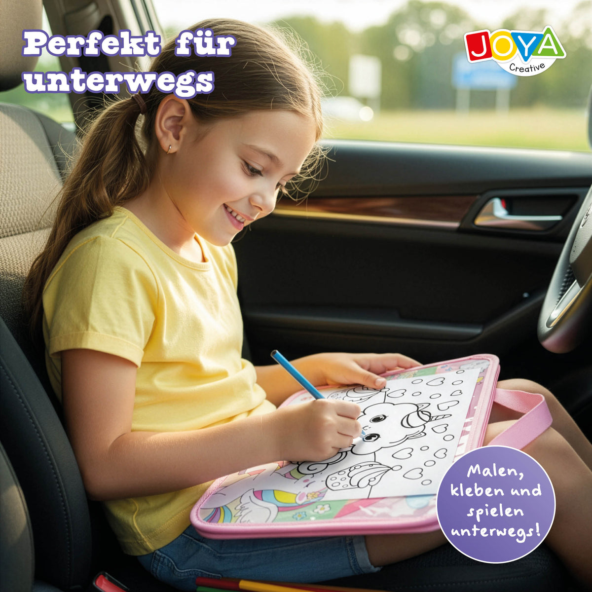 Joya Creative Einhorn Reise-Set für Mädchen – Malbuch, Sticker & Filzstifte für unterwegs und den Urlaub