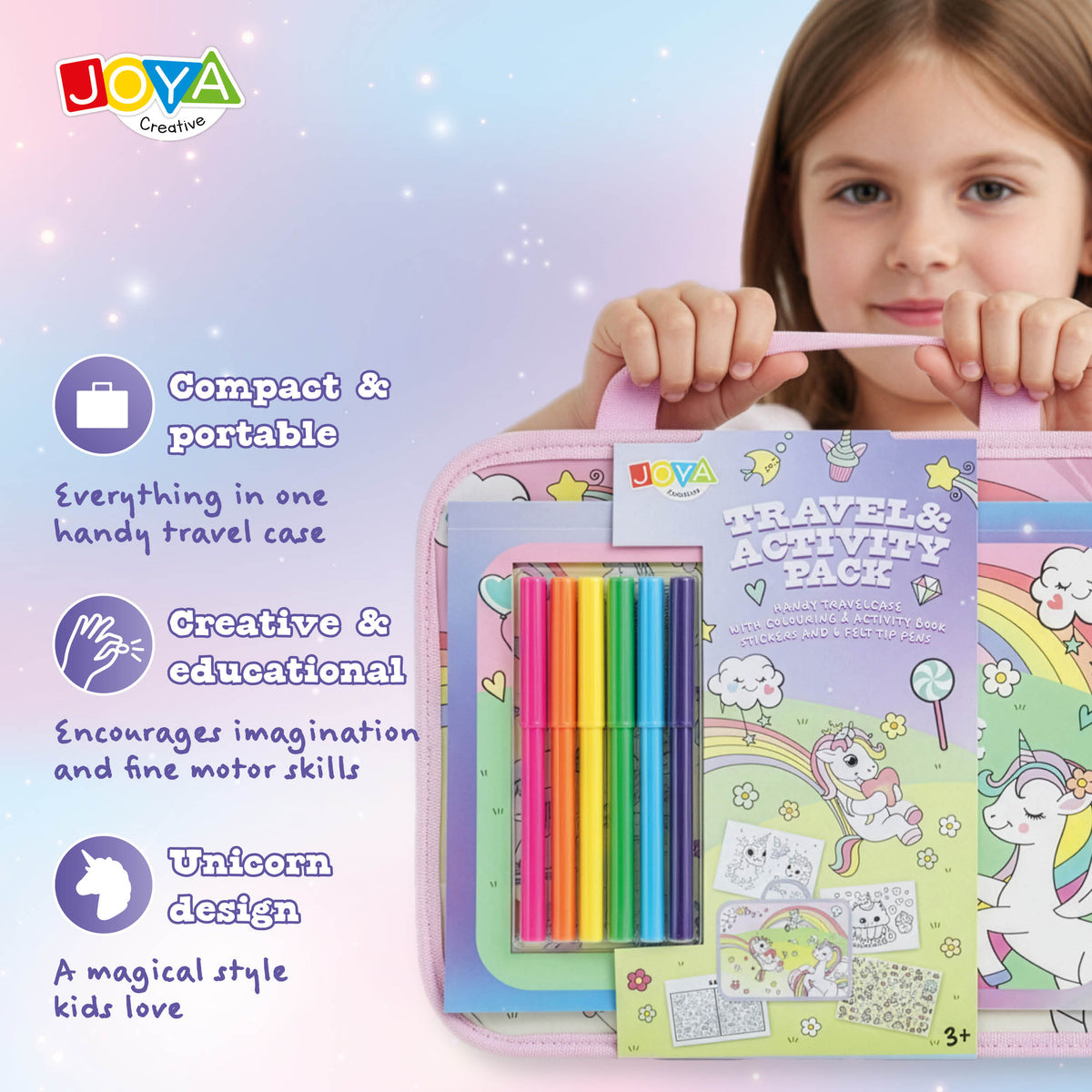 Joya Creative Unicorn Travel Toy for Girls – Coloring Book, Stickers & Felt-Tip Pens for On the Go and Holidays