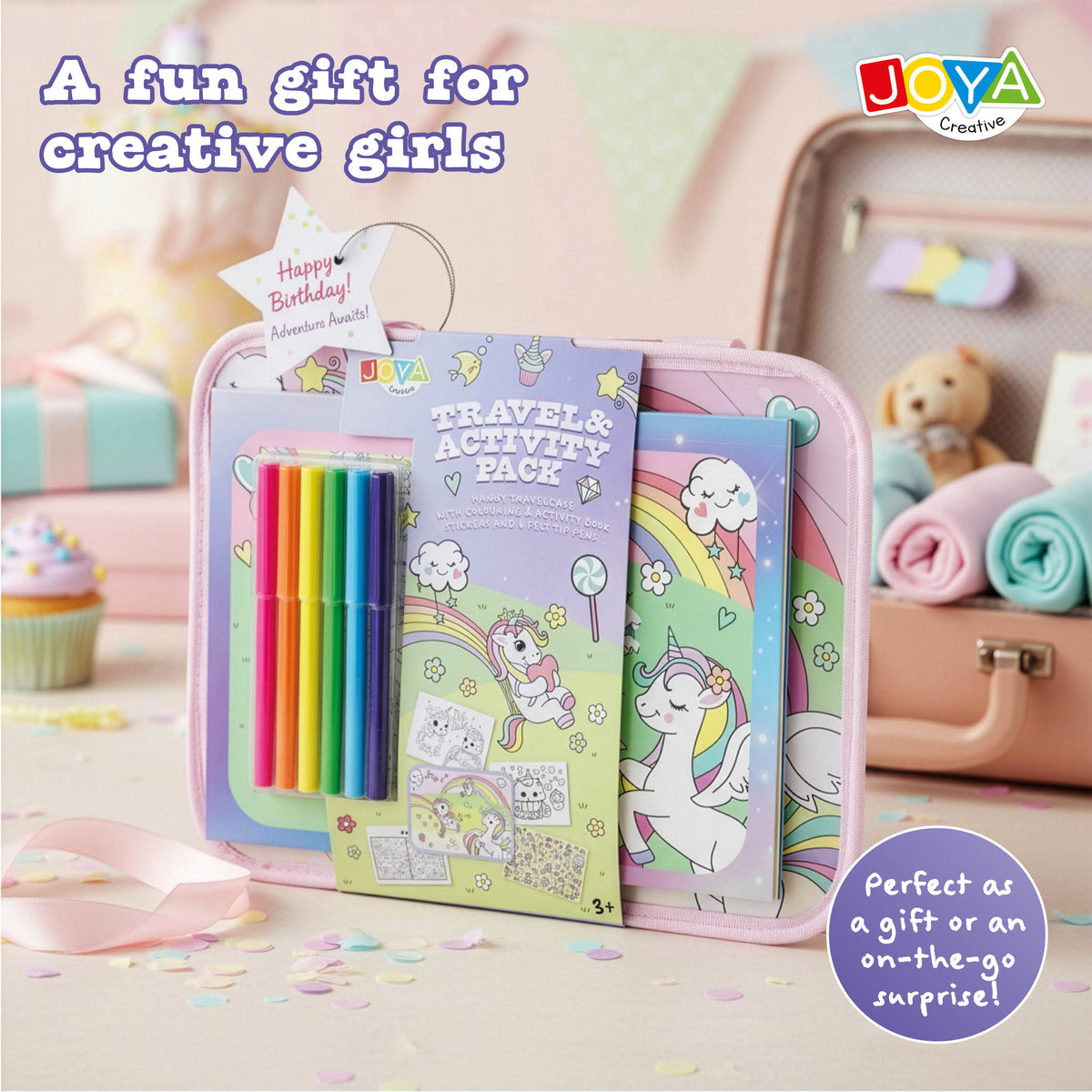 Joya Creative Unicorn Travel Toy for Girls – Coloring Book, Stickers & Felt-Tip Pens for On the Go and Holidays