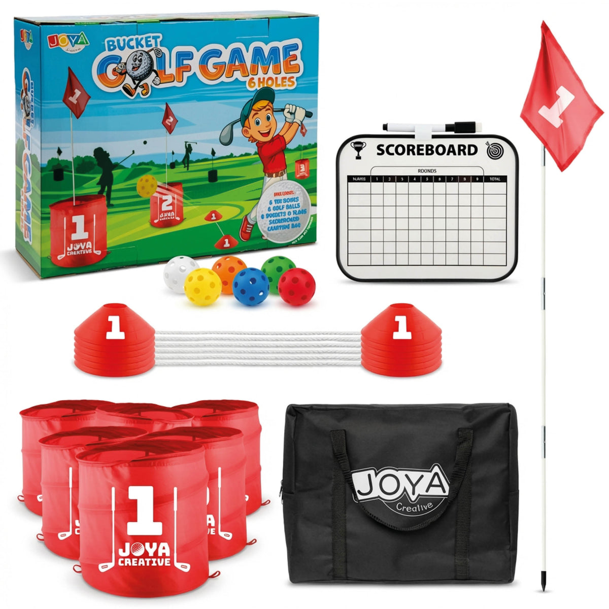 Joya Creative Bucket Golf 6 Holes - Complete Golf Game for Garden, Camping and Family with Storage Bag