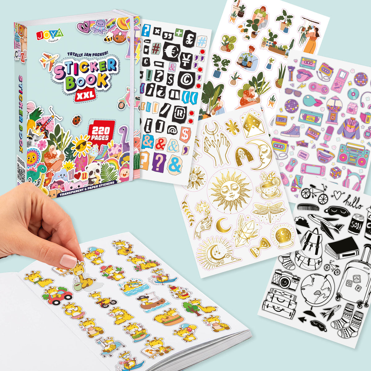 Joya Kreatives Stickerbuch XXL 8.500 Sticker – Bullet Journal, Scrapbooking & Journaling Buch mit 200 Seiten