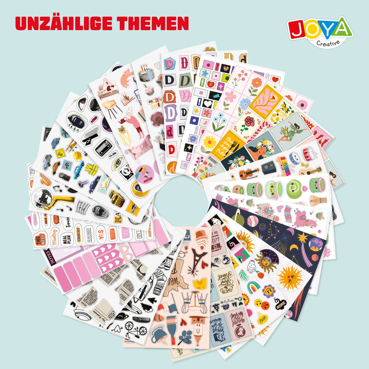 Joya Kreatives Stickerbuch XXL 8.500 Sticker – Bullet Journal, Scrapbooking & Journaling Buch mit 200 Seiten