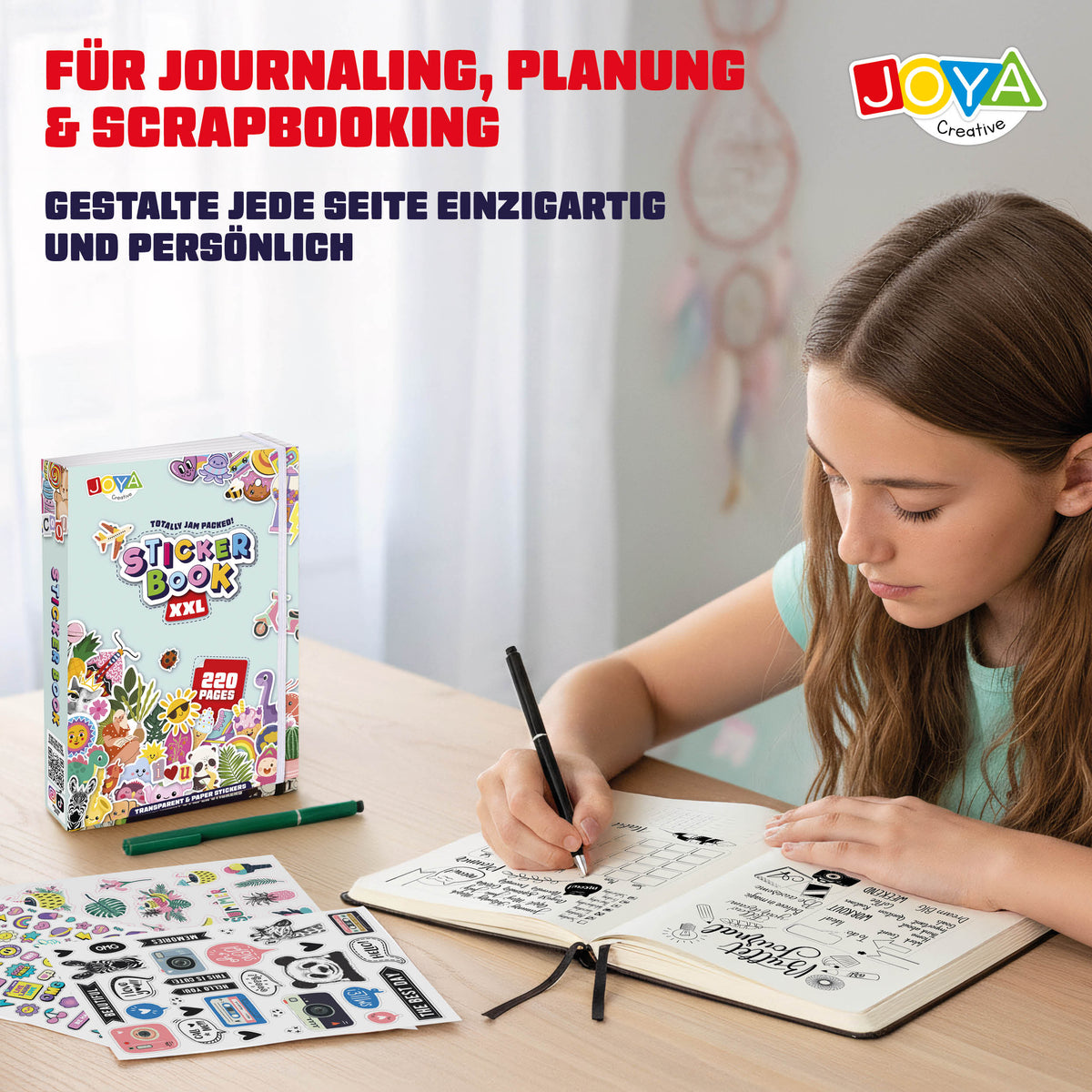 Joya Kreatives Stickerbuch XXL 8.500 Sticker – Bullet Journal, Scrapbooking & Journaling Buch mit 200 Seiten