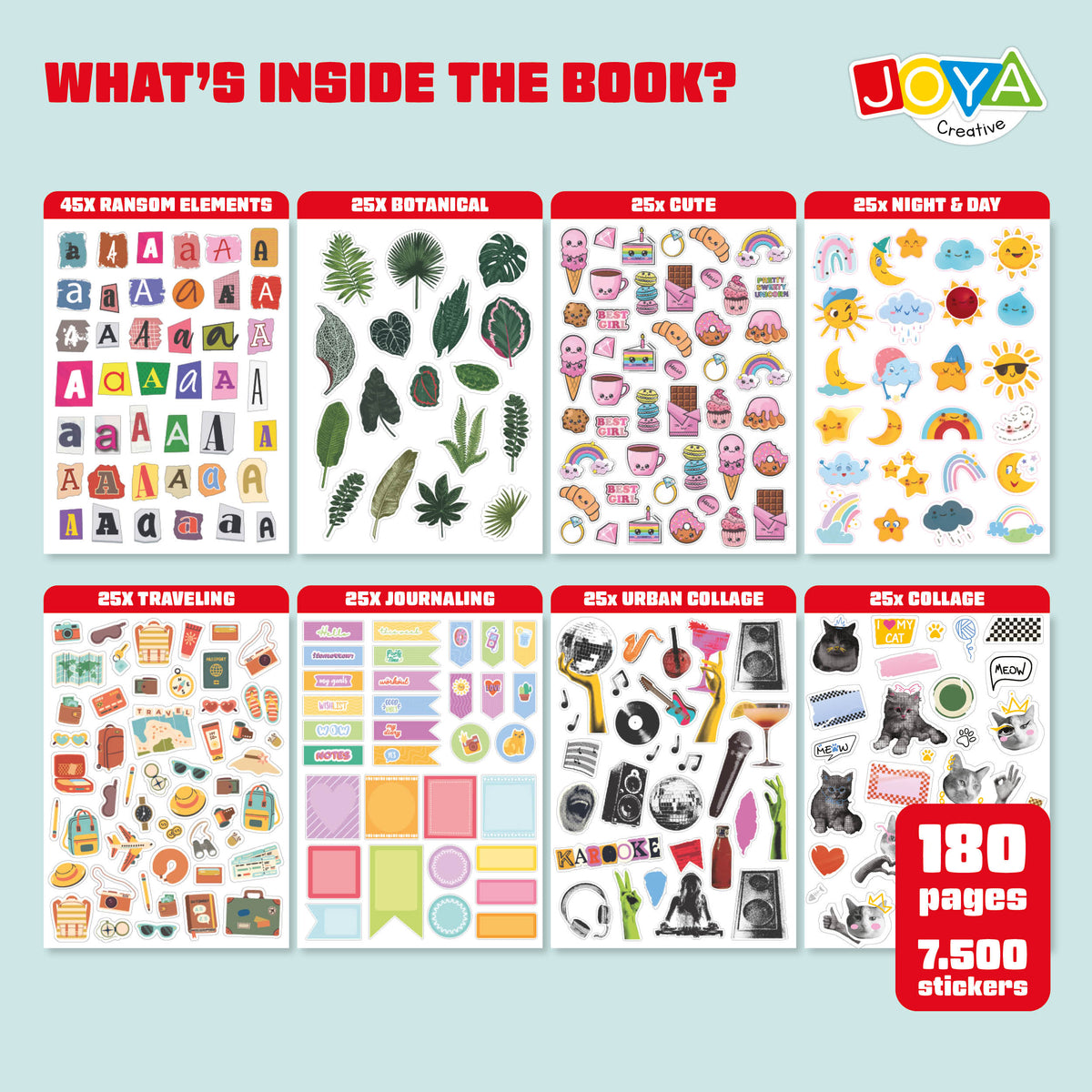 Joya Creative Sticker Book XXL 8,500 Stickers – Bullet Journal, Scrapbooking & Journaling Book with 200 Pages
