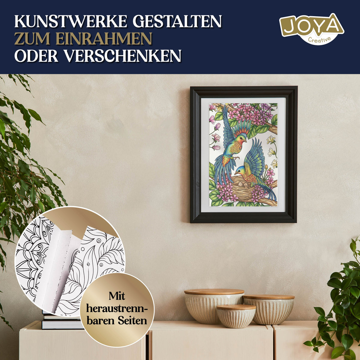 Joya Creative Luxe Malbuch für Erwachsene A4 2026 Edition – 300 Botanische, Tier- und Mandala-Malvorlagen