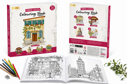 Joya Creative Urban Coloring Book for Adults – 96 Urban Sketching Designs on 300g Paper with Cozy Storefronts, Famous Architecture, Sidewalk Cafés & Urban Jungle
