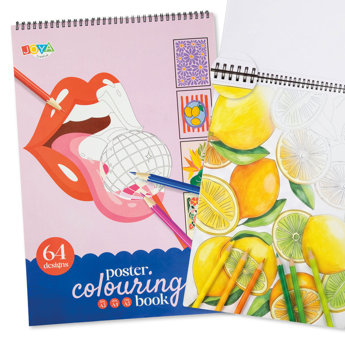 Joya Creative Luxe Coloring Book Posters for Adults – 64 Tear-Out Designs in A3, A4 & A5 on Premium Paper with Spiral Binding
