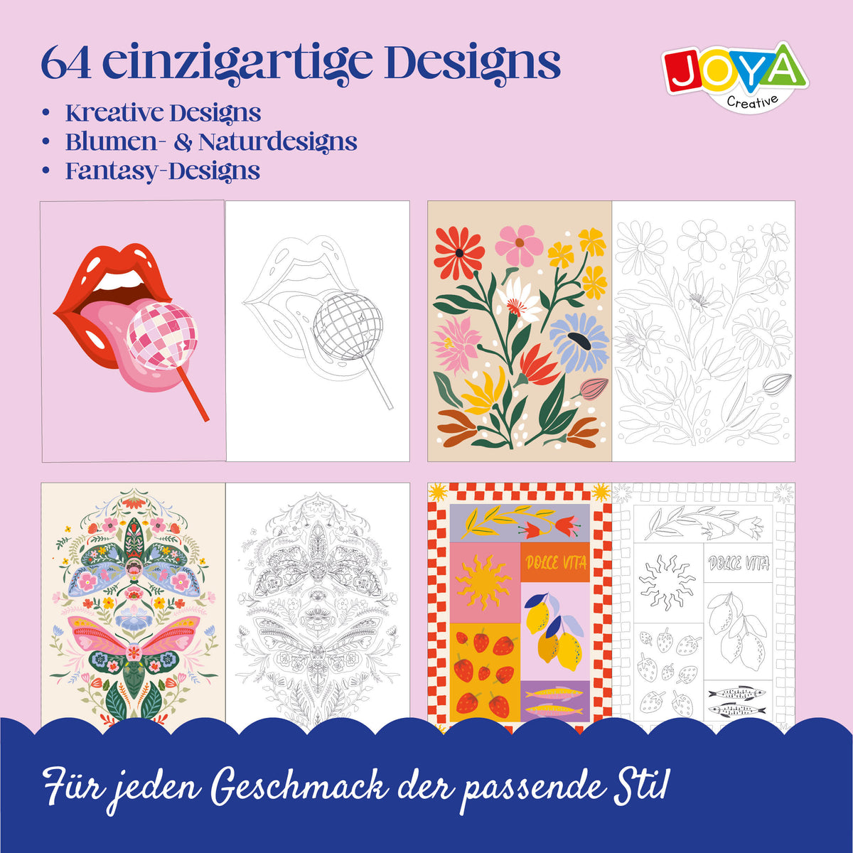 Joya Creative Luxe Malbuch-Poster für Erwachsene – 64 heraustrennbare Designs in A3, A4 & A5 auf Premium-Papier mit Spiralbindung