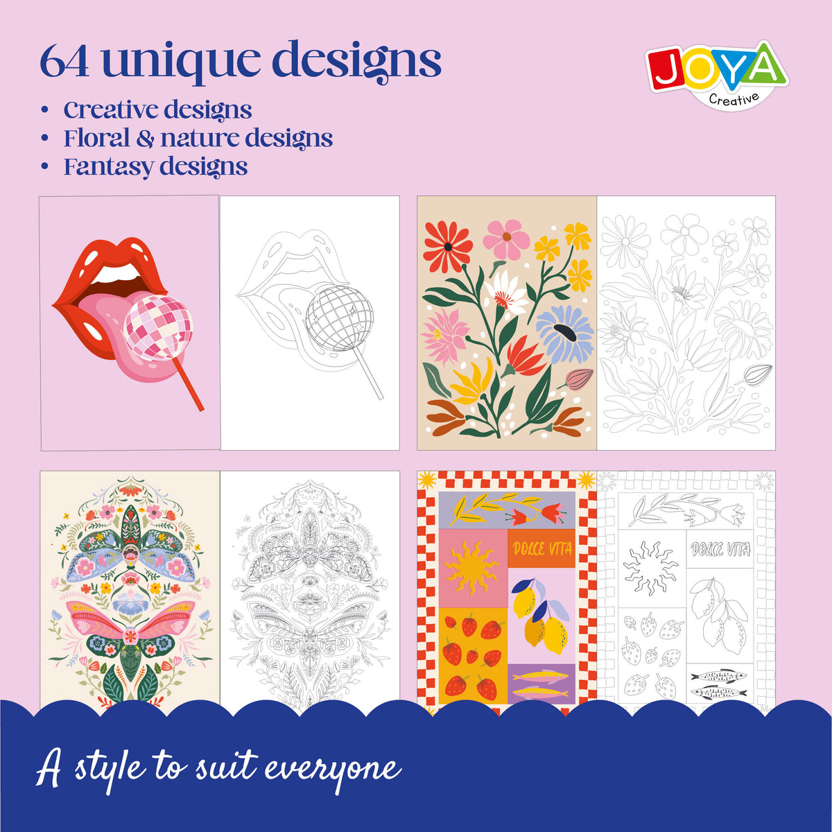 Joya Creative Luxe Coloring Book Posters for Adults – 64 Tear-Out Designs in A3, A4 & A5 on Premium Paper with Spiral Binding
