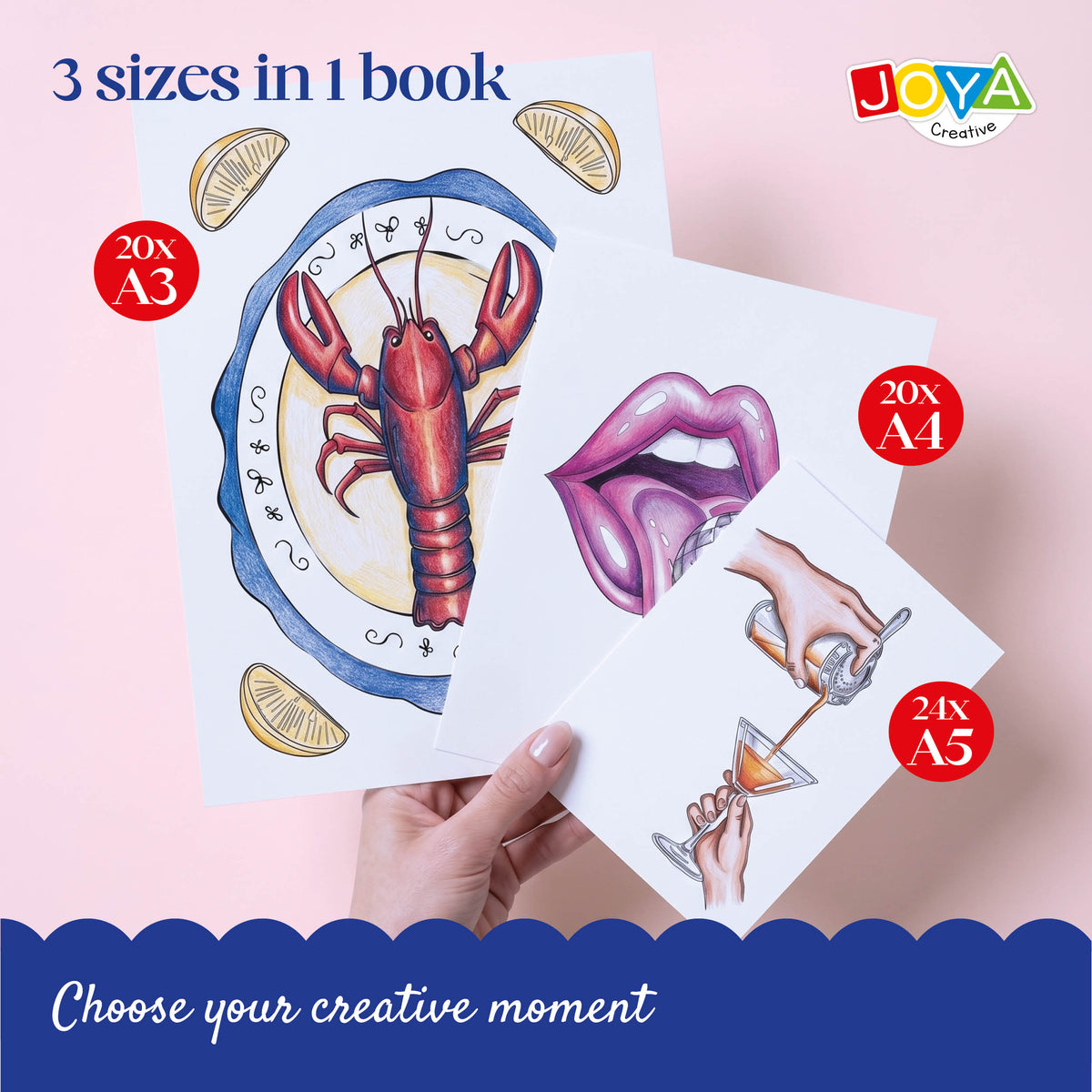 Joya Creative Luxe Coloring Book Posters for Adults – 64 Tear-Out Designs in A3, A4 & A5 on Premium Paper with Spiral Binding