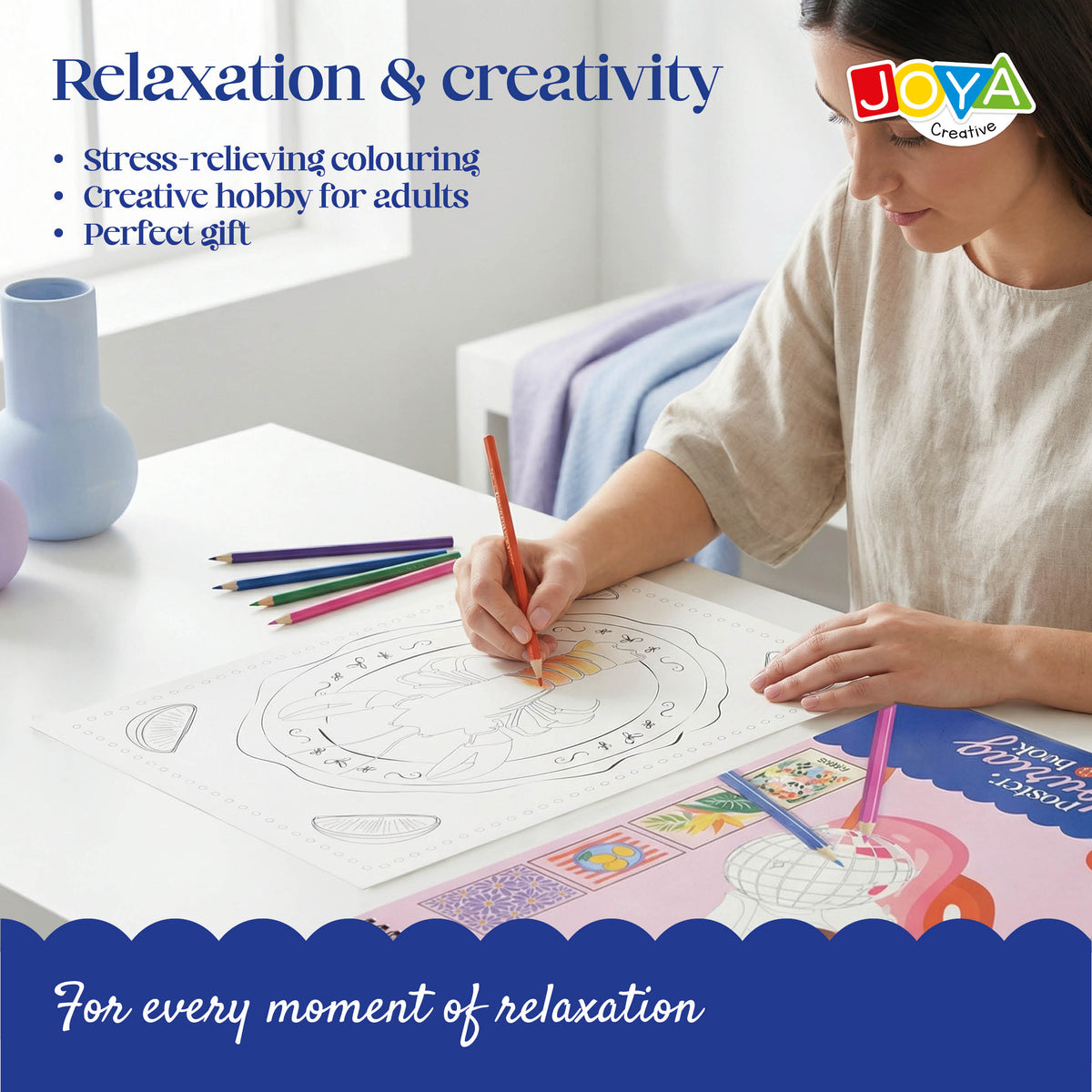 Joya Creative Luxe Coloring Book Posters for Adults – 64 Tear-Out Designs in A3, A4 & A5 on Premium Paper with Spiral Binding