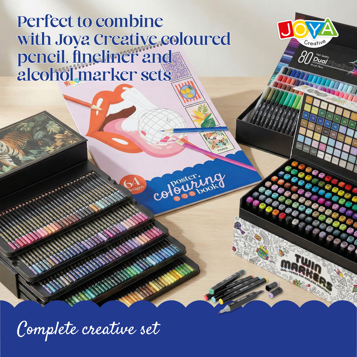 Joya Creative Luxe Coloring Book Posters for Adults – 64 Tear-Out Designs in A3, A4 & A5 on Premium Paper with Spiral Binding