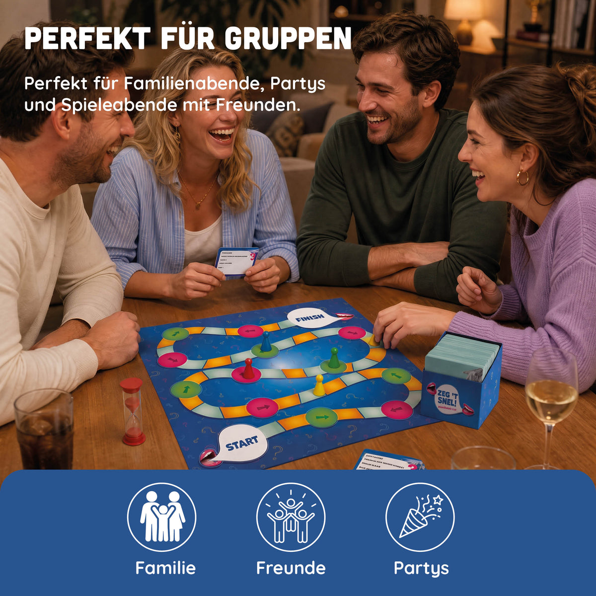 Joya Creative Sag es schnell Partyspiel – Niederländisches Gesellschaftsspiel für Gruppen | Schnelles Denk- und Ratespiel für Familie & Freunde