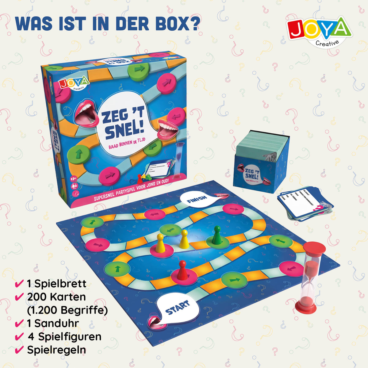Joya Creative Sag es schnell Partyspiel – Niederländisches Gesellschaftsspiel für Gruppen | Schnelles Denk- und Ratespiel für Familie & Freunde