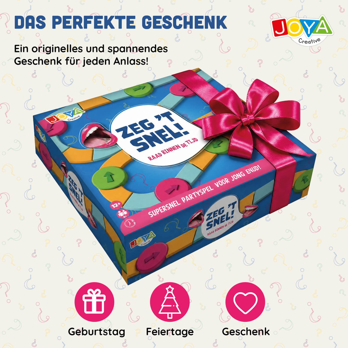 Joya Creative Sag es schnell Partyspiel – Niederländisches Gesellschaftsspiel für Gruppen | Schnelles Denk- und Ratespiel für Familie & Freunde