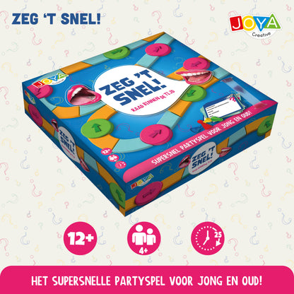Joya Creative Juego de fiesta Di lo rápido - Juego de mesa en neerlandés para grupos | Juego rápido de pensar y adivinar para familiares y amigos