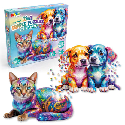 Joya Creative Puzzle de animales 2 en 1 - Puzzle de perros y gatos con 685 y 632 piezas | 70 x 50 cm