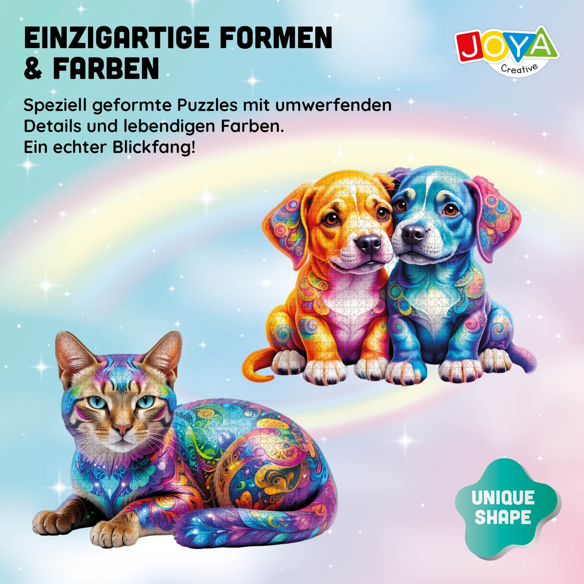 Joya Creative Leguzzle Tiere 2-in-1 – Hunde- und Katzenpuzzle mit 685 & 632 Teilen | 70 x 50 cm