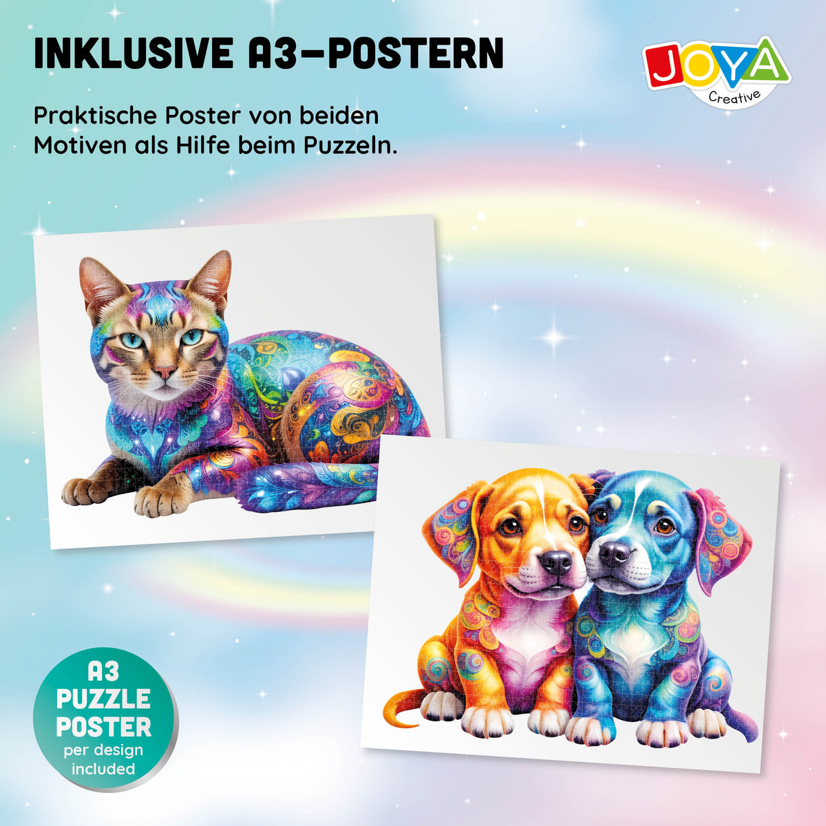 Joya Creative Leguzzle Tiere 2-in-1 – Hunde- und Katzenpuzzle mit 685 & 632 Teilen | 70 x 50 cm