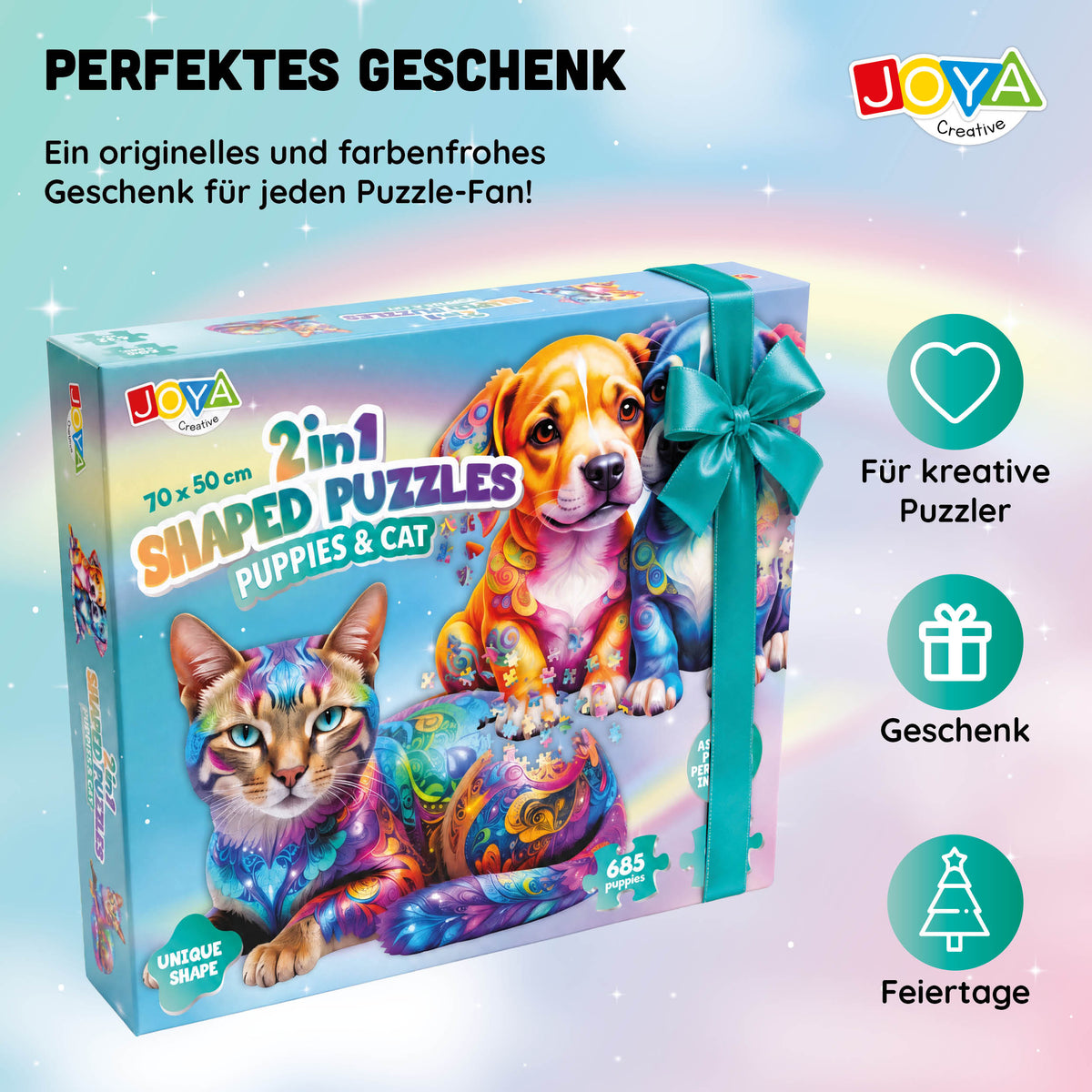 Joya Creative Leguzzle Tiere 2-in-1 – Hunde- und Katzenpuzzle mit 685 & 632 Teilen | 70 x 50 cm