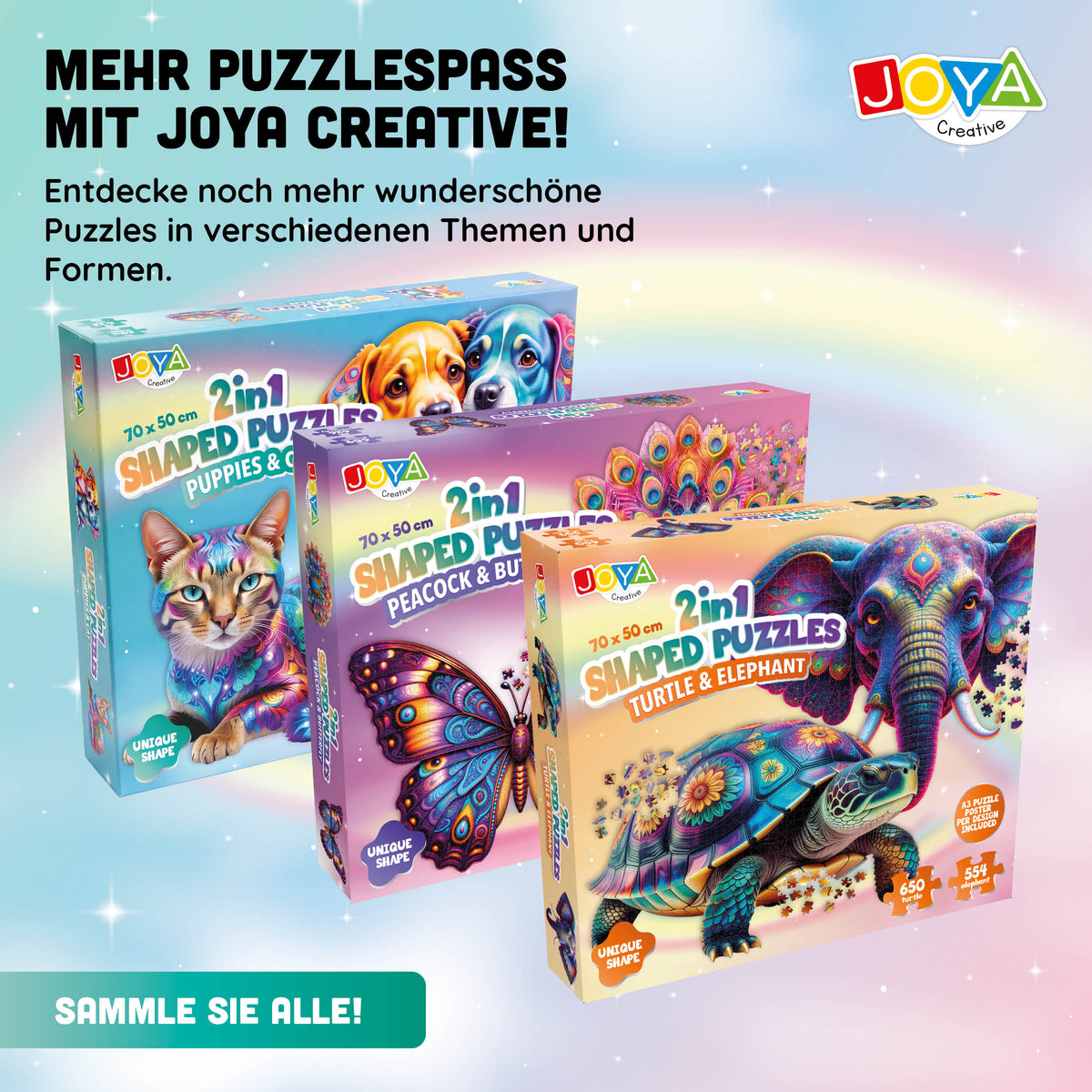 Joya Creative Leguzzle Tiere 2-in-1 – Hunde- und Katzenpuzzle mit 685 & 632 Teilen | 70 x 50 cm