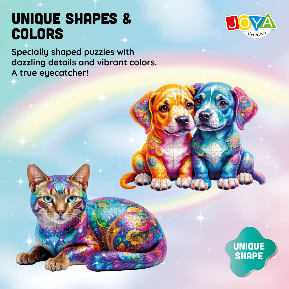 Joya Creative Jigsaw Puzzle Animals 2-in-1 – Dog and Cat Puzzle with 685 & 632 Pieces | 70 x 50 cm