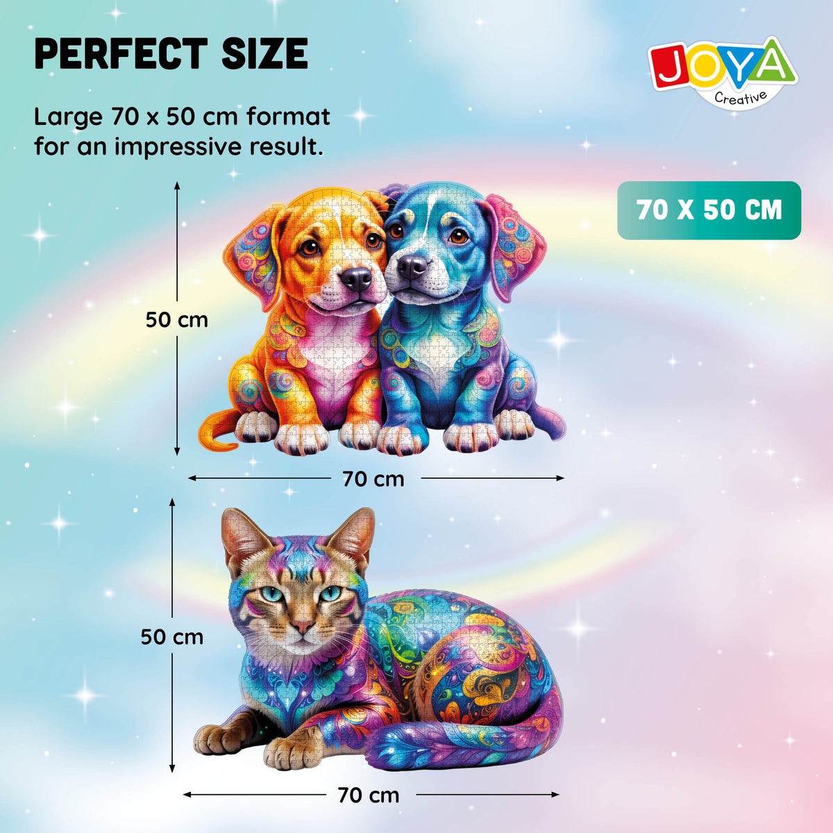 Joya Creative Jigsaw Puzzle Animals 2-in-1 – Dog and Cat Puzzle with 685 & 632 Pieces | 70 x 50 cm