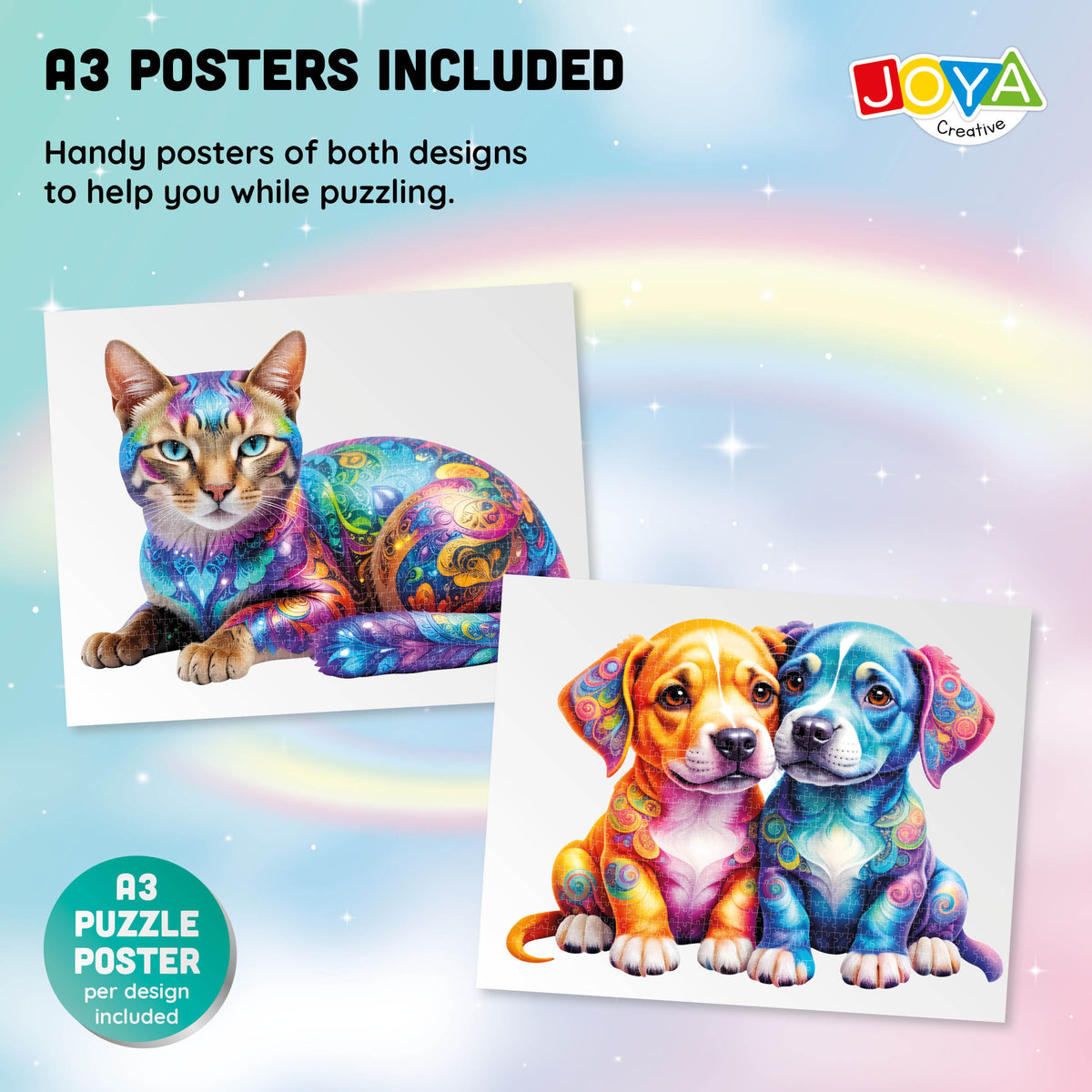 Joya Creative Jigsaw Puzzle Animals 2-in-1 – Dog and Cat Puzzle with 685 & 632 Pieces | 70 x 50 cm