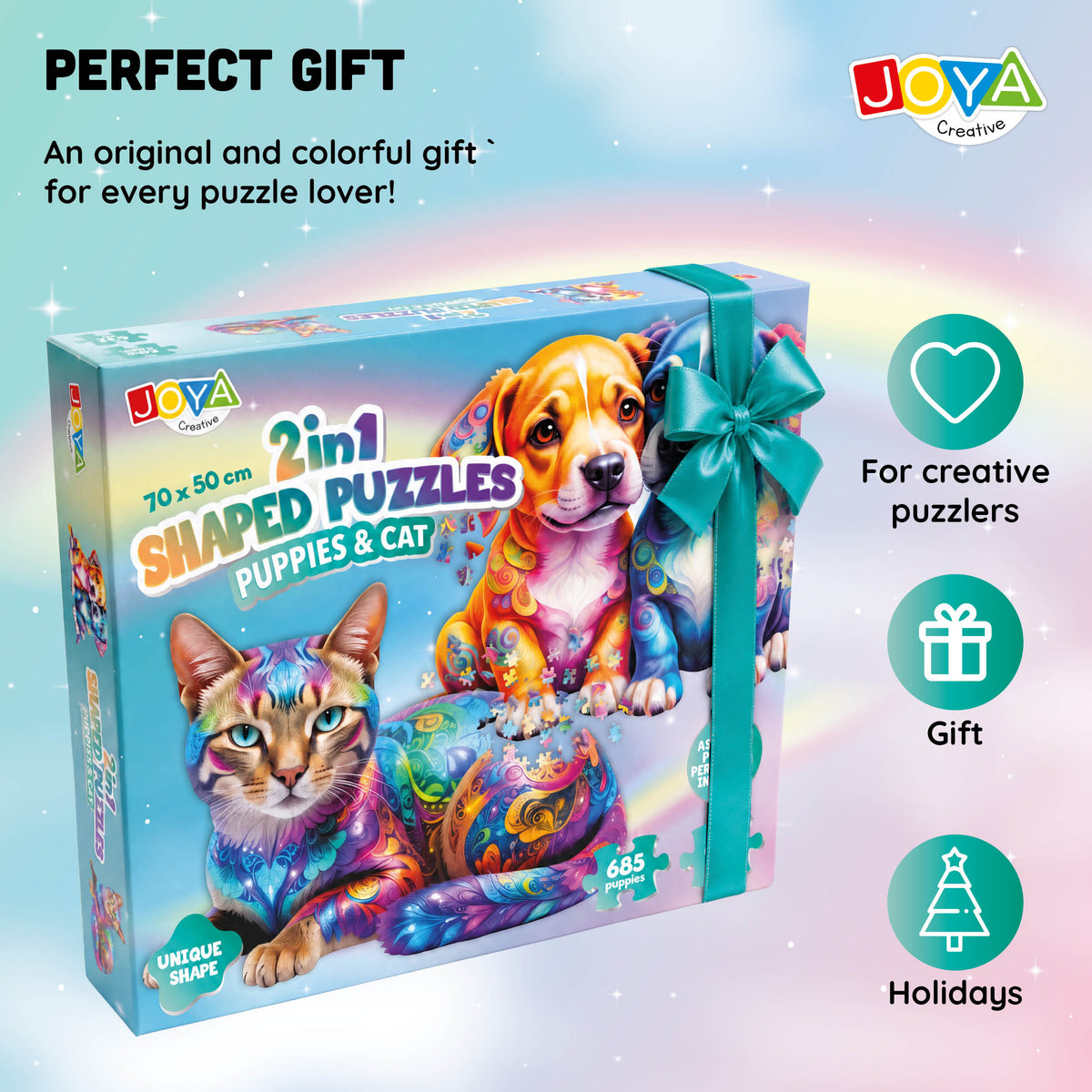 Joya Creative Jigsaw Puzzle Animals 2-in-1 – Dog and Cat Puzzle with 685 & 632 Pieces | 70 x 50 cm