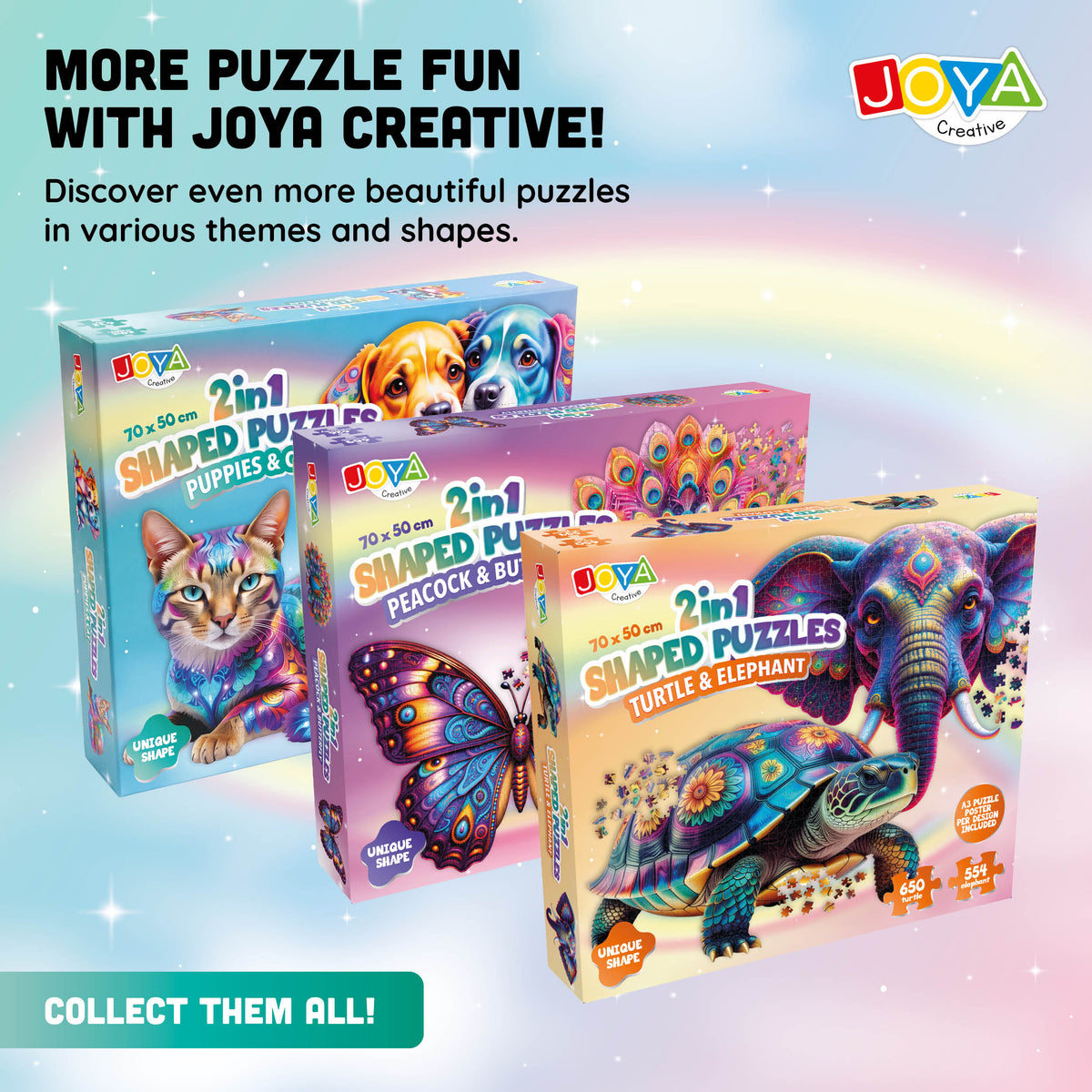 Joya Creative Jigsaw Puzzle Animals 2-in-1 – Dog and Cat Puzzle with 685 & 632 Pieces | 70 x 50 cm