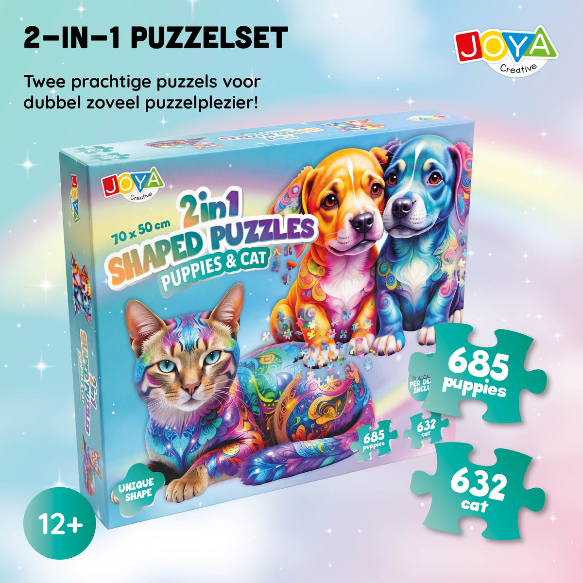 Joya Creative Puzzle de animales 2 en 1 - Puzzle de perros y gatos con 685 y 632 piezas | 70 x 50 cm