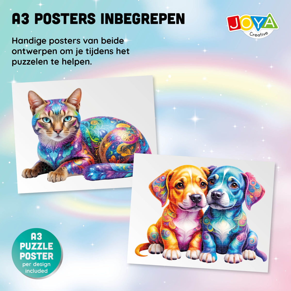 Joya Creative Puzzle de animales 2 en 1 - Puzzle de perros y gatos con 685 y 632 piezas | 70 x 50 cm