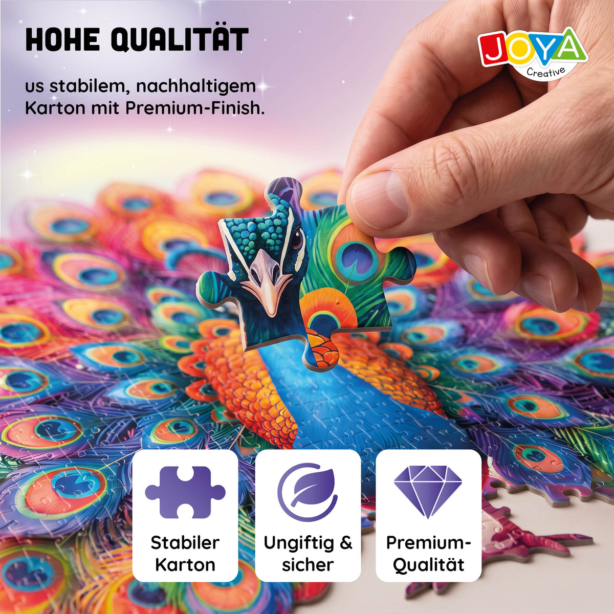 Joya Creative Puzzle Tiere 2-in-1 - Pfau & Schmetterling - Puzzle für Erwachsene - 689 und 626 Teile - Format 70x50 cm