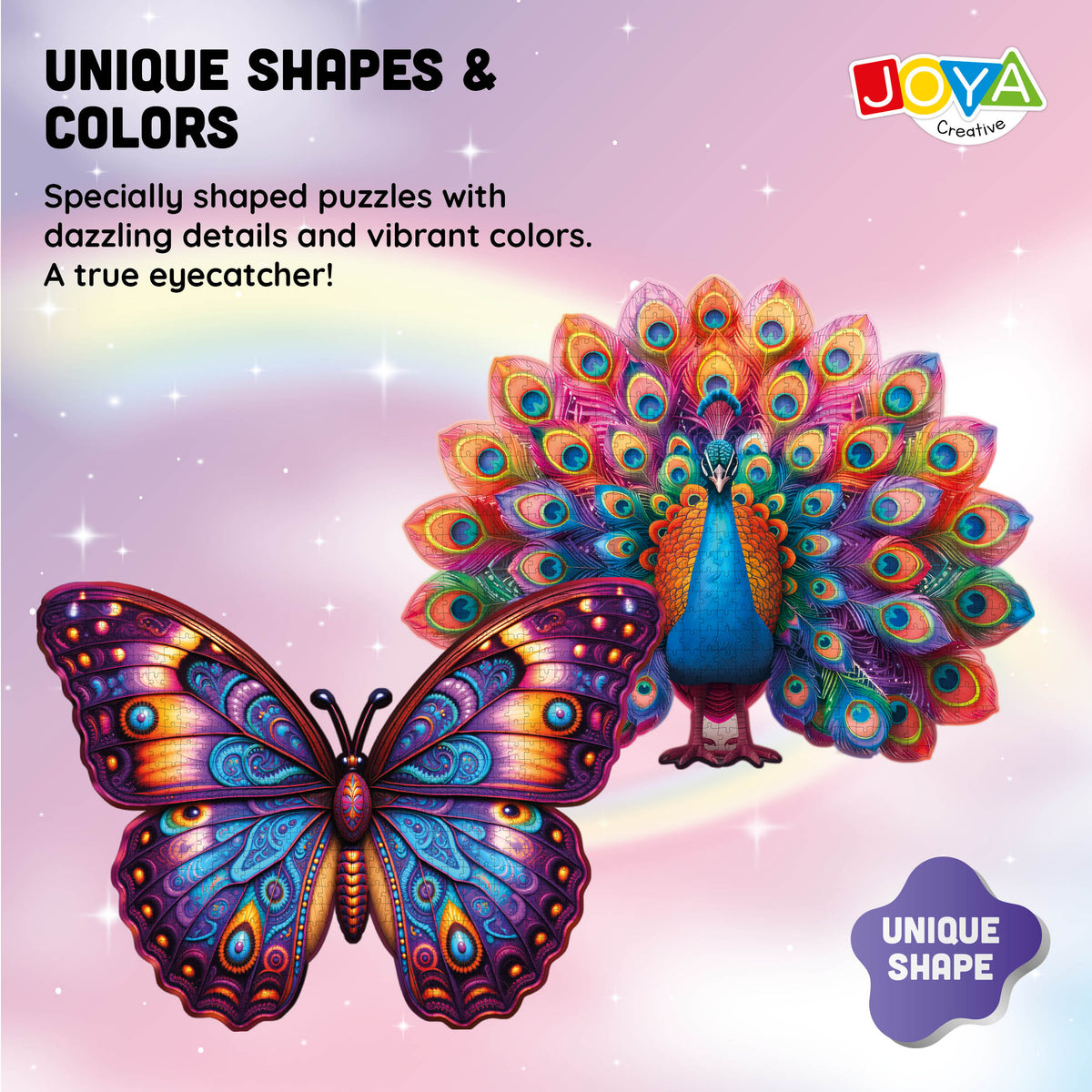 Joya Creative Jigsaw Puzzle Animals 2in1 - Peacock & Butterfly - Puzzle for Adults - 689 and 626 Pieces - Size 70x50 cm