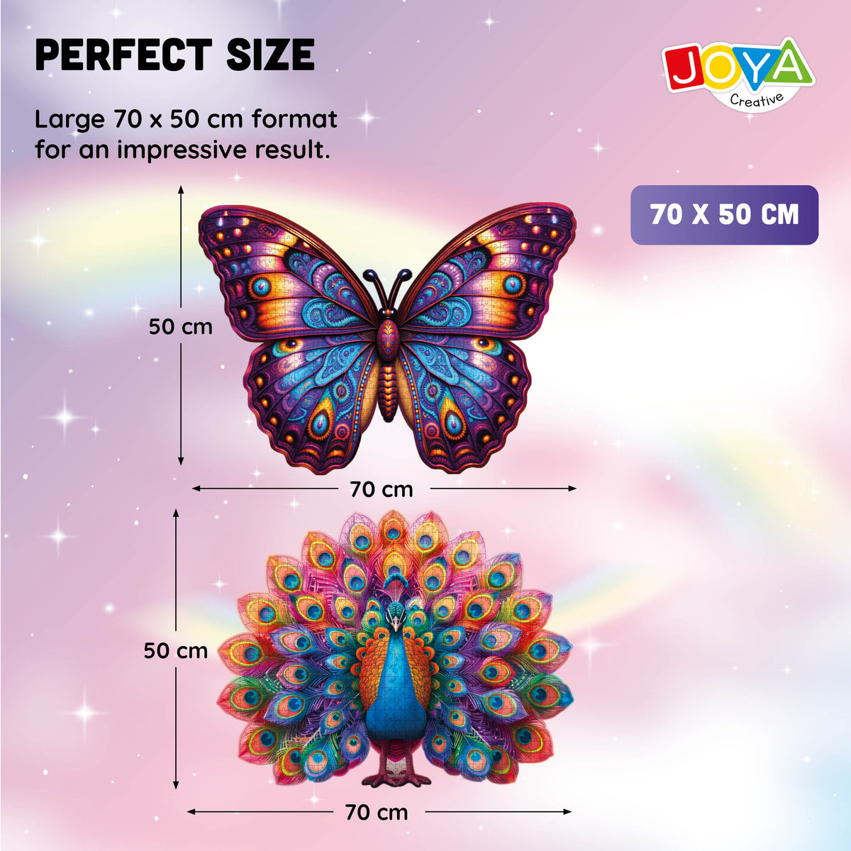 Joya Creative Jigsaw Puzzle Animals 2in1 - Peacock & Butterfly - Puzzle for Adults - 689 and 626 Pieces - Size 70x50 cm