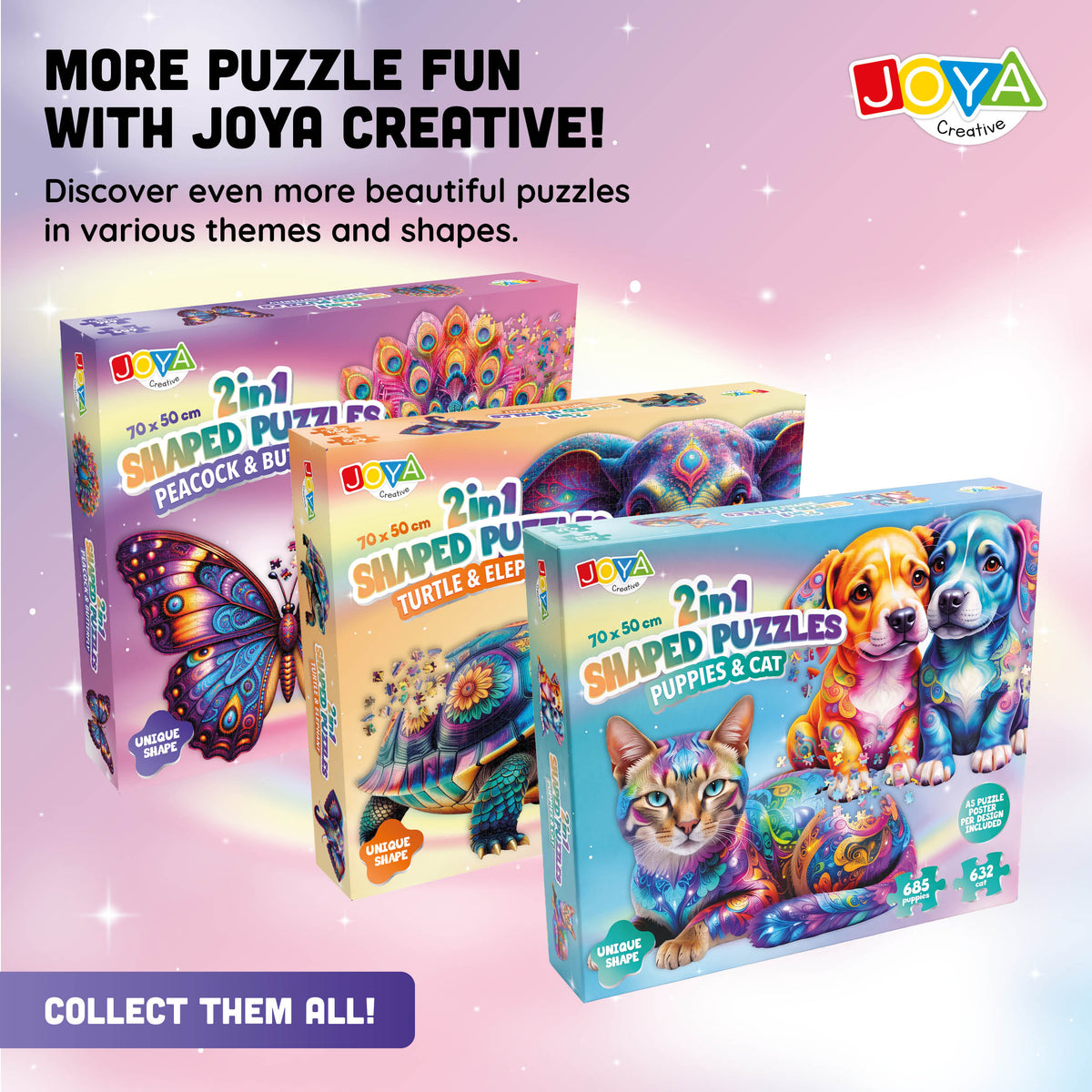 Joya Creative Jigsaw Puzzle Animals 2in1 - Peacock & Butterfly - Puzzle for Adults - 689 and 626 Pieces - Size 70x50 cm
