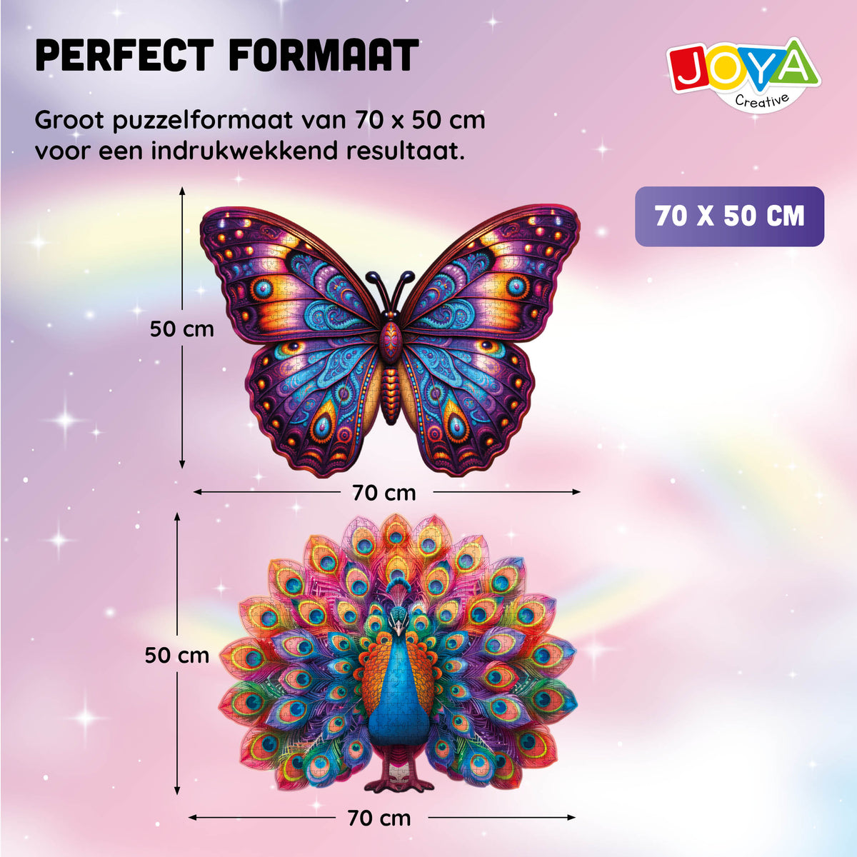Joya Creative Puzzle de animales 2 en 1 - Pavo real y mariposa - Puzzle para adultos - 689 y 626 piezas - Formato 70x50 cm