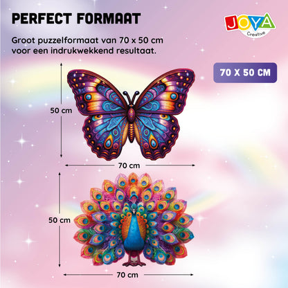Joya Creative Puzzle de animales 2 en 1 - Pavo real y mariposa - Puzzle para adultos - 689 y 626 piezas - Formato 70x50 cm