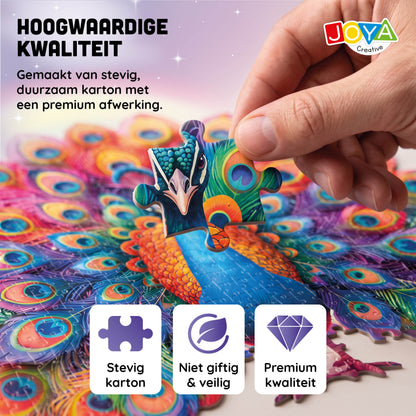 Joya Creative Puzzle de animales 2 en 1 - Pavo real y mariposa - Puzzle para adultos - 689 y 626 piezas - Formato 70x50 cm