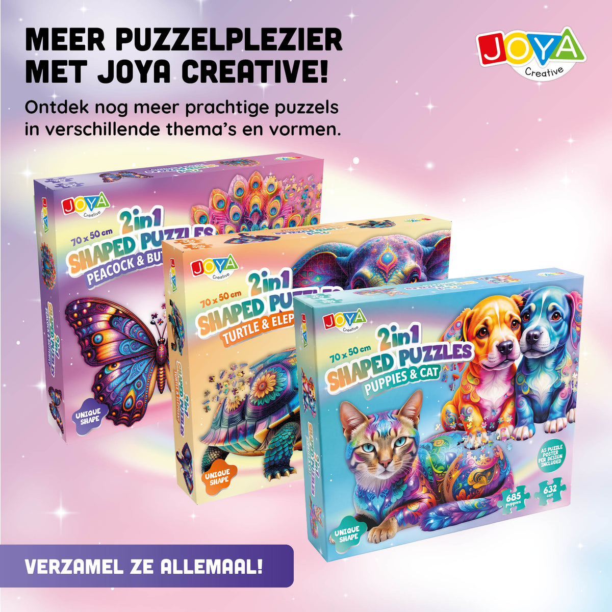 Joya Creative Puzzle de animales 2 en 1 - Pavo real y mariposa - Puzzle para adultos - 689 y 626 piezas - Formato 70x50 cm