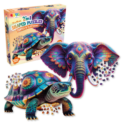Joya Creative Puzzle Tortuga y Elefante 2 en 1 - 650 y 554 piezas | Puzzle premium de animales para adultos, 70 x 50 cm