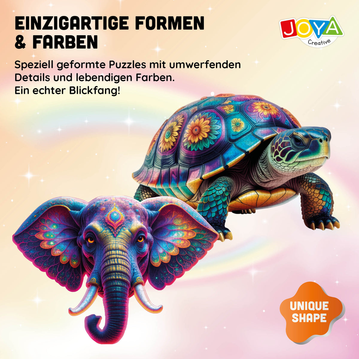 Joya Kreativ-Puzzle Schildkröte & Elefant 2-in-1 – 650 & 554 Teile | Premium Tier-Puzzle für Erwachsene 70 x 50 cm