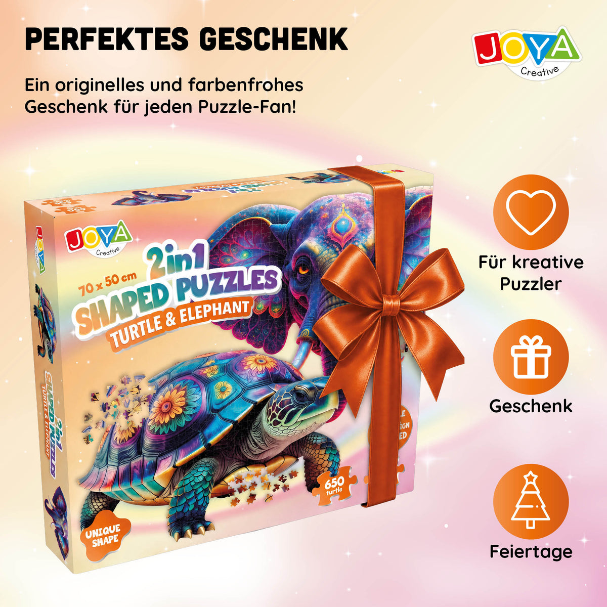 Joya Kreativ-Puzzle Schildkröte & Elefant 2-in-1 – 650 & 554 Teile | Premium Tier-Puzzle für Erwachsene 70 x 50 cm