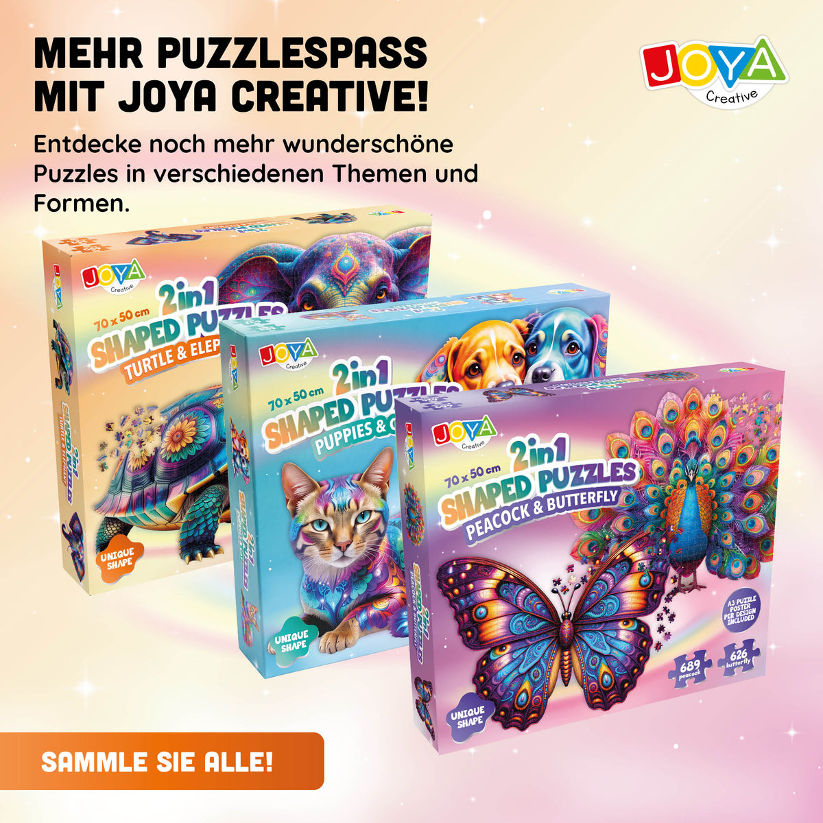 Joya Kreativ-Puzzle Schildkröte & Elefant 2-in-1 – 650 & 554 Teile | Premium Tier-Puzzle für Erwachsene 70 x 50 cm