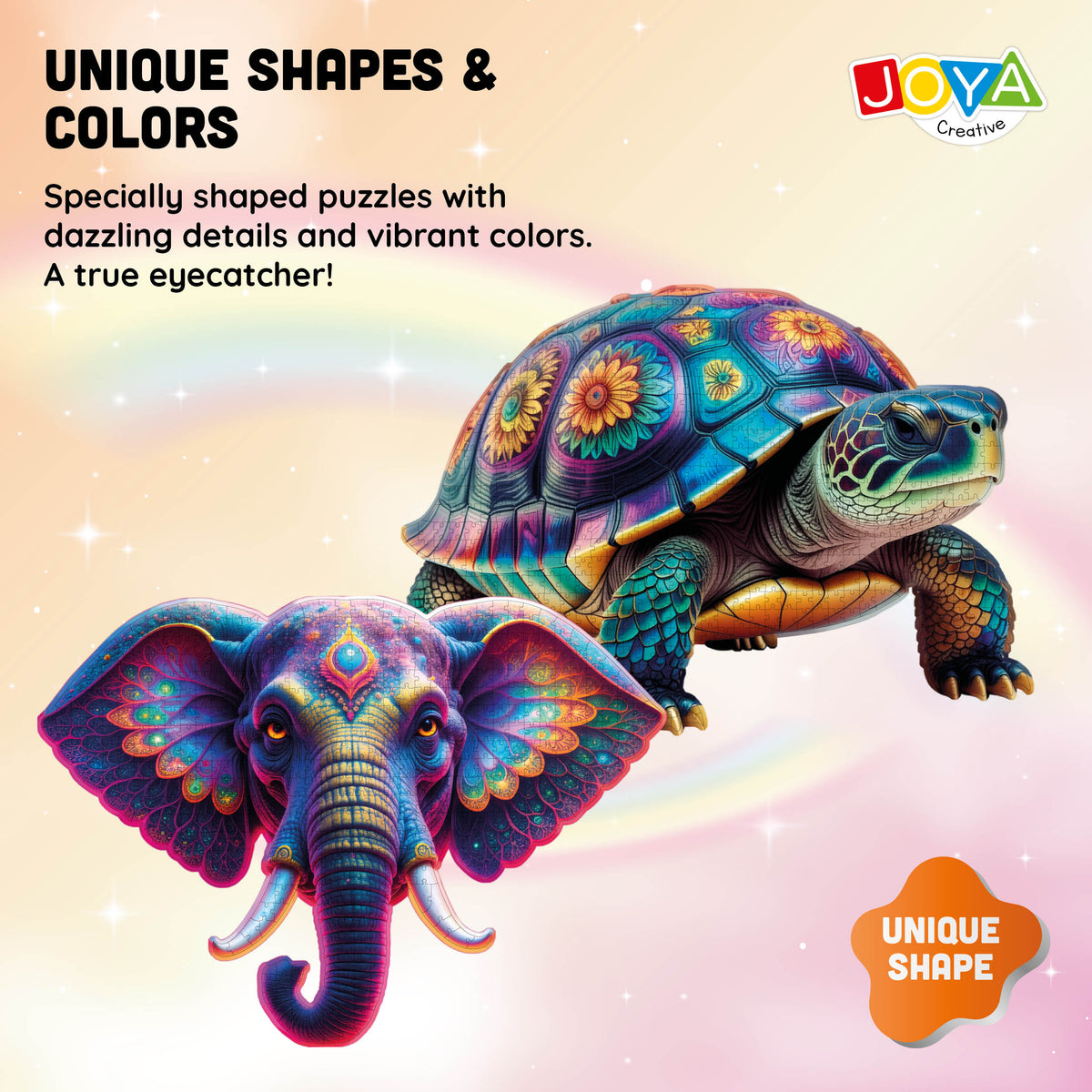 Joya Creative Jigsaw Puzzle Turtle & Elephant 2-in-1 – 650 & 554 Pieces | Premium Animal Puzzle for Adults 70 x 50 cm