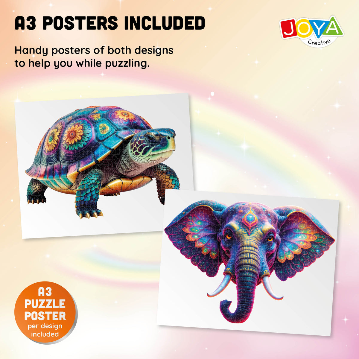 Joya Creative Jigsaw Puzzle Turtle & Elephant 2-in-1 – 650 & 554 Pieces | Premium Animal Puzzle for Adults 70 x 50 cm