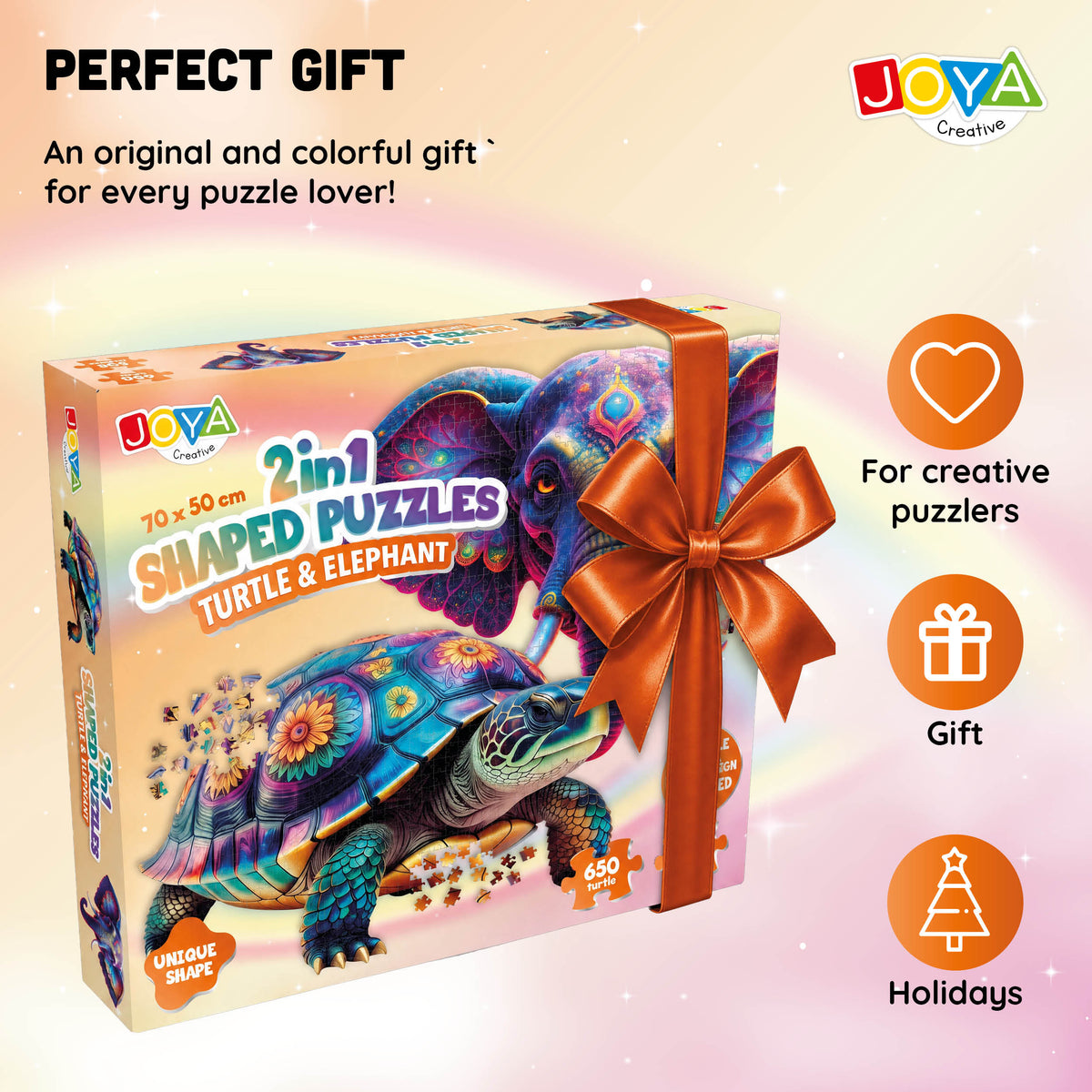 Joya Creative Jigsaw Puzzle Turtle & Elephant 2-in-1 – 650 & 554 Pieces | Premium Animal Puzzle for Adults 70 x 50 cm