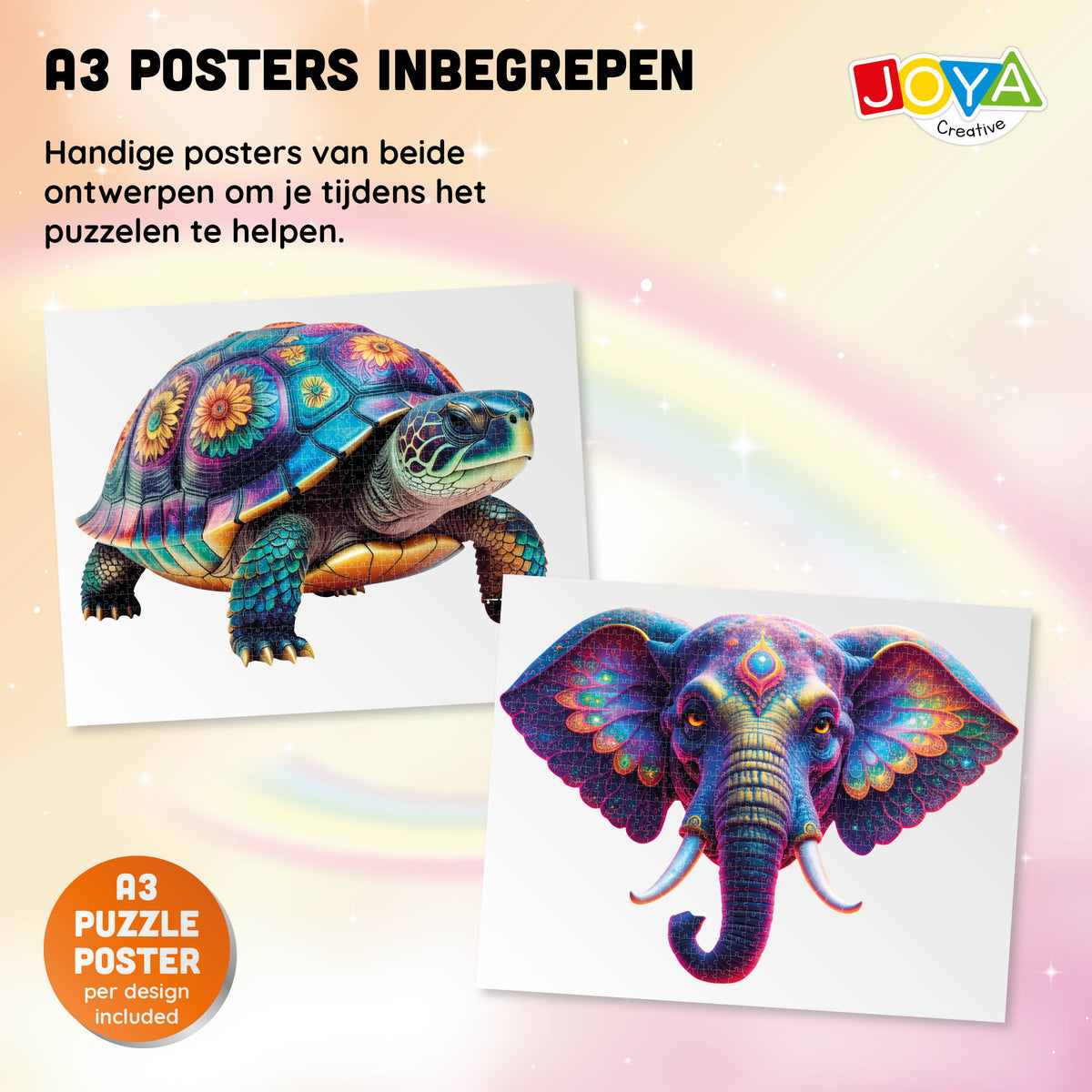 Joya Creative Puzzle Tortuga y Elefante 2 en 1 - 650 y 554 piezas | Puzzle premium de animales para adultos, 70 x 50 cm